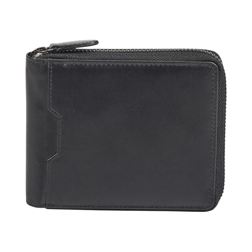 Front view of Black leather wallet  on a white background