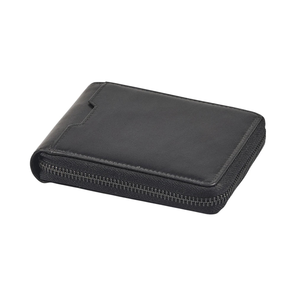 Top view of Black leather wallet  on a white background