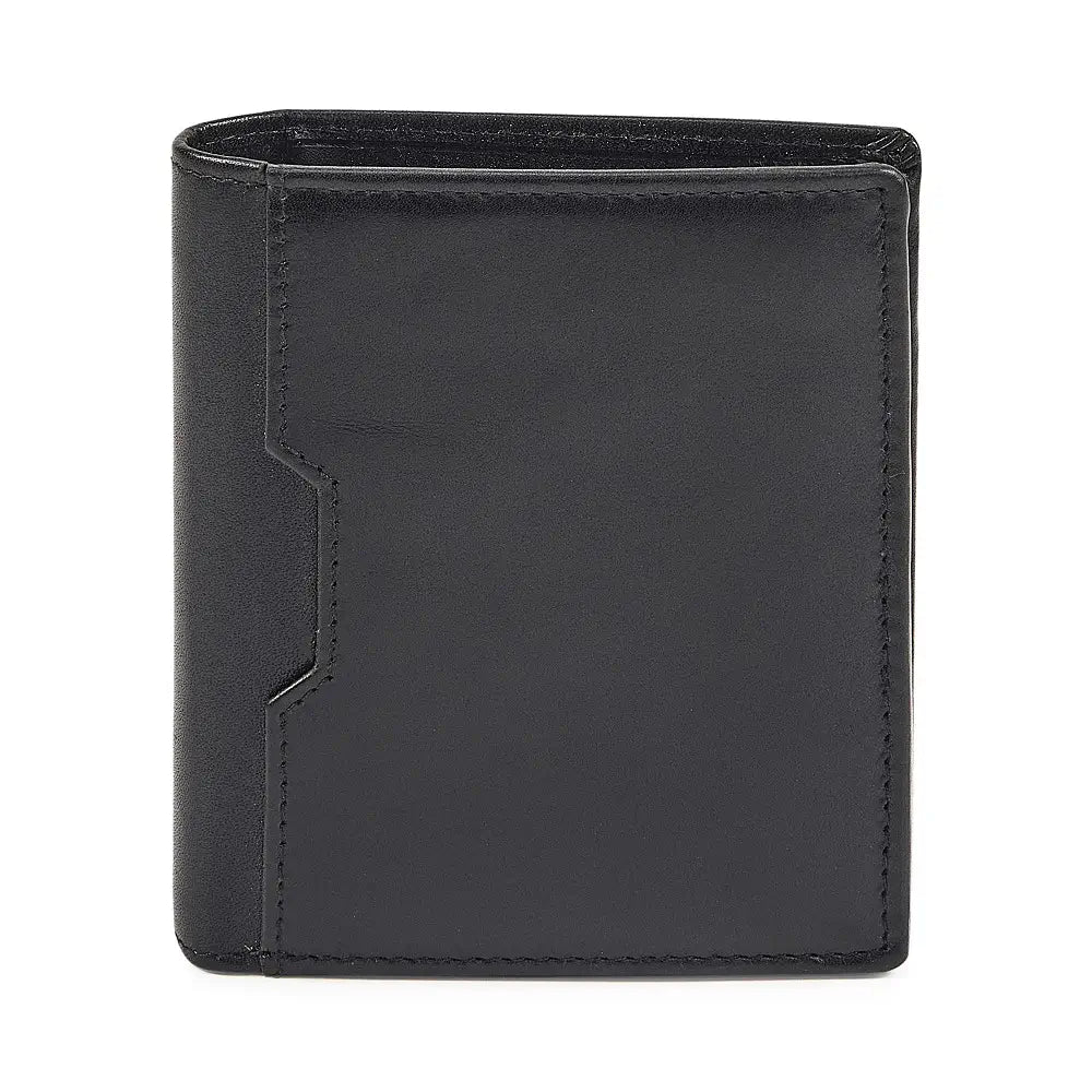 Front view of Black leather wallet on a white background