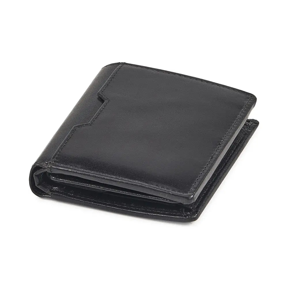 Top view of Black leather wallet on a white background
