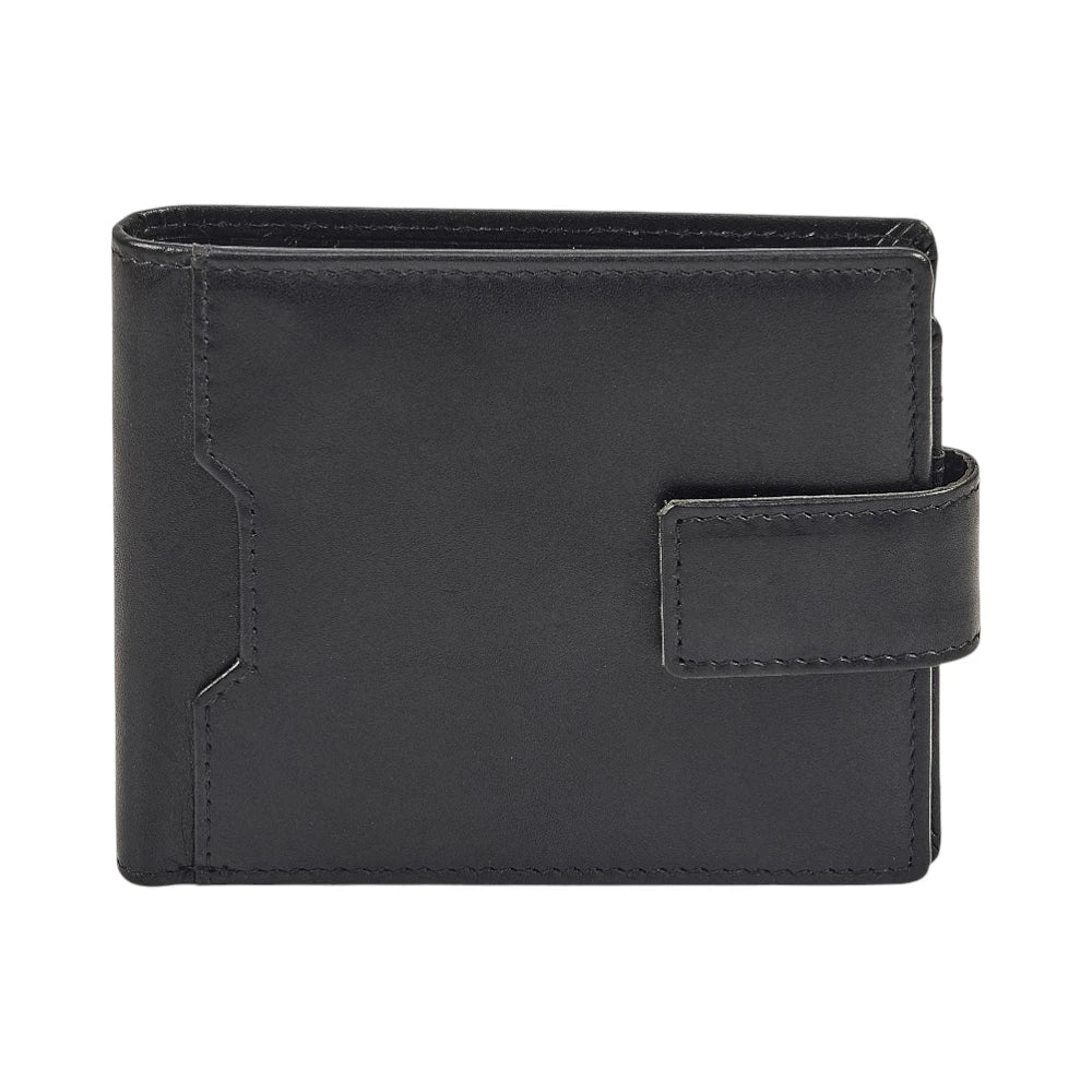 Front view of Black leather wallet on a white background