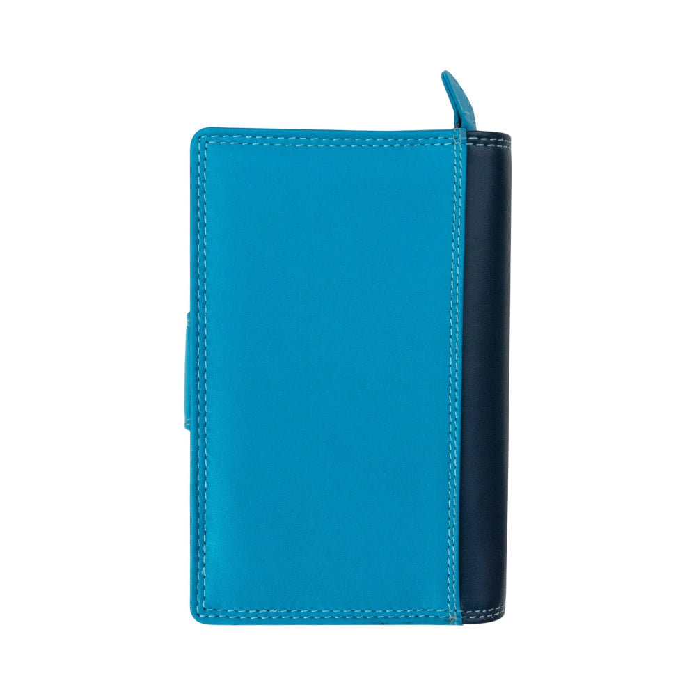 Back view of Blue leather wallet on a white background