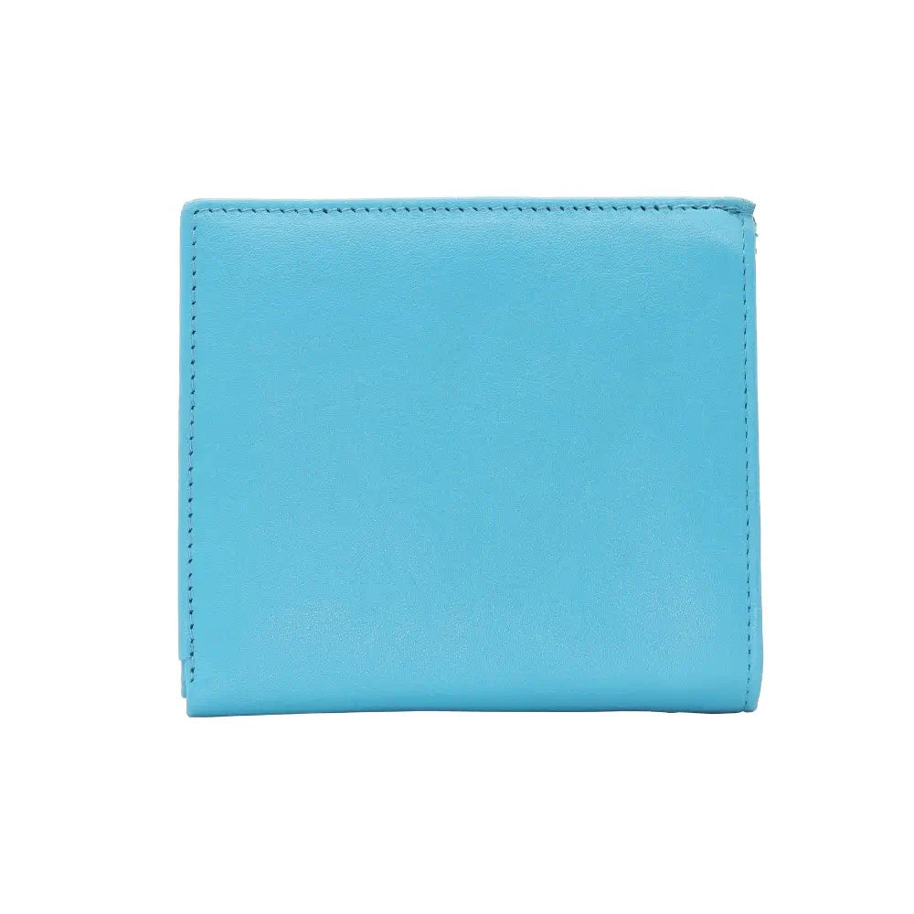 Back view of  blue wallet on a white background