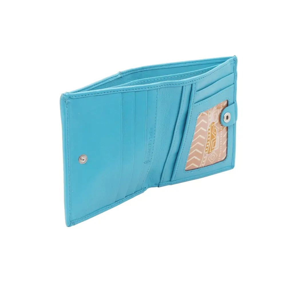 Blue wallet with a card holder on a white background