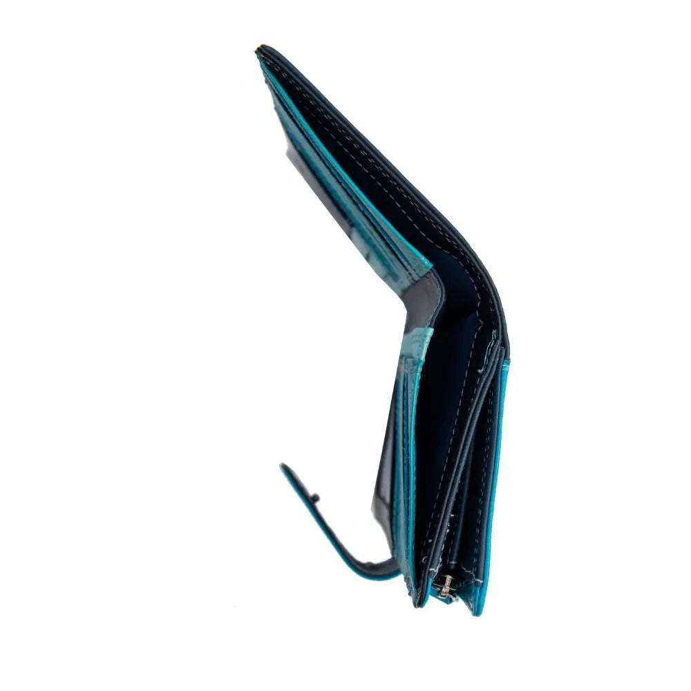 Blue and black wallet on a white background
