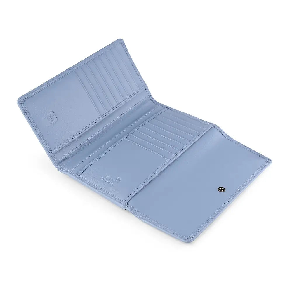 Open blue wallet on a white background