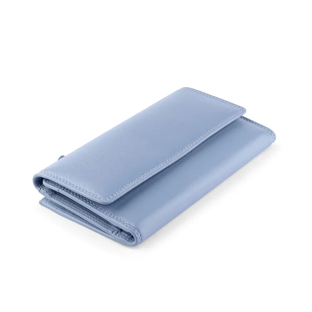 Front view of  blue wallet on a white background
