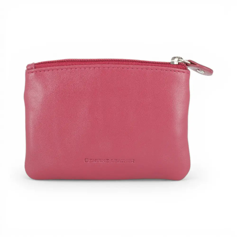 Bordeaux leather pouch with a zipper on a white background