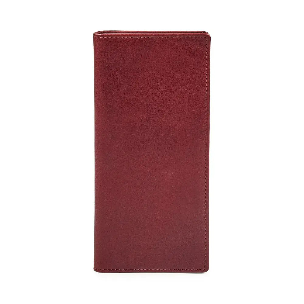 Front view of Bordeaux leather wallet on a white background