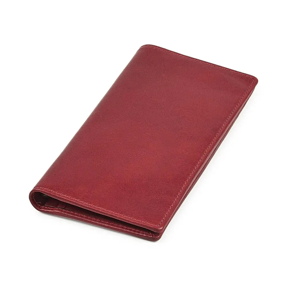 Top view of Bordeaux  leather wallet on a white background