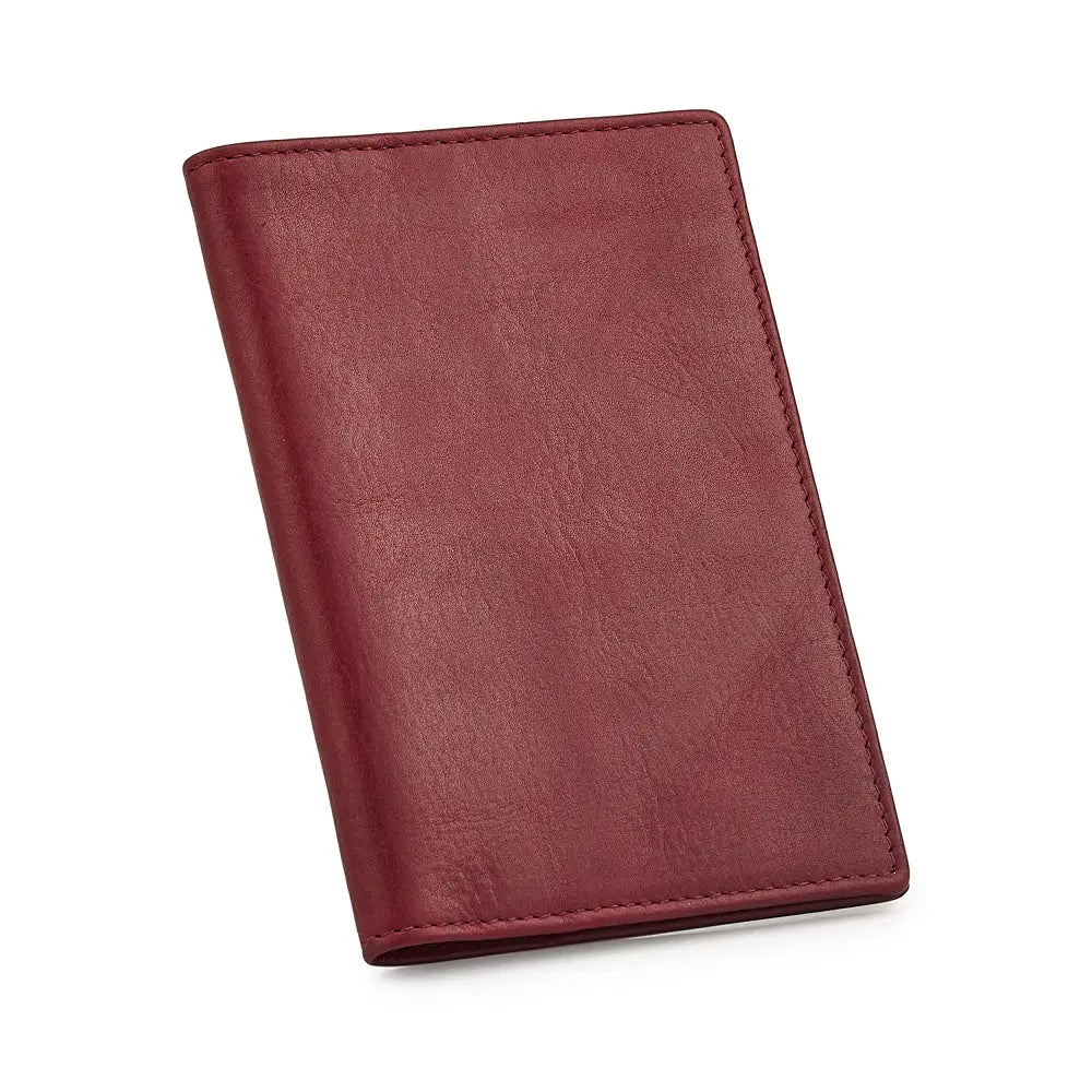 Bordeaux leather passport holder on a white background
