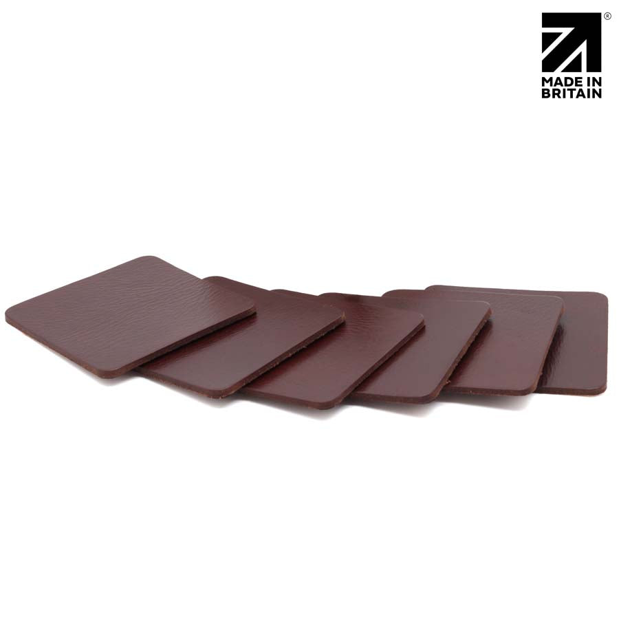 Full Grain Leather Coaster Set - Premium Square Leather Coasters - MIB4830S