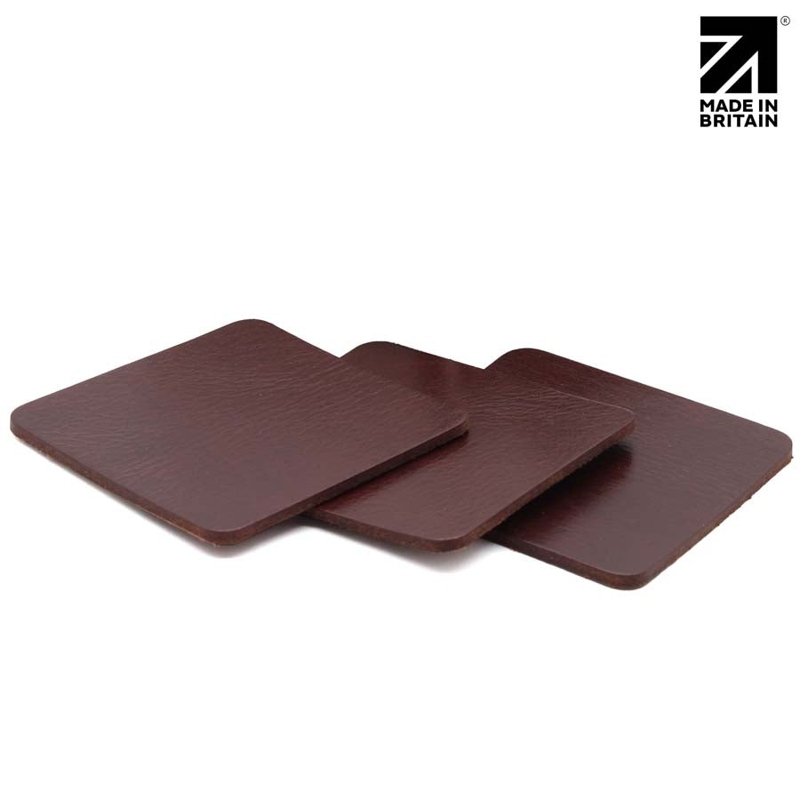 Full Grain Leather Coaster Set - Premium Square Leather Coasters - MIB4830S