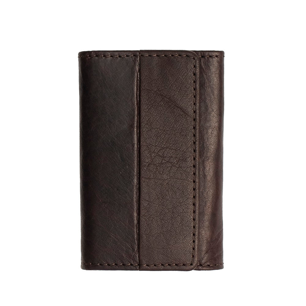 Front view of Brown leather key chain on a white background