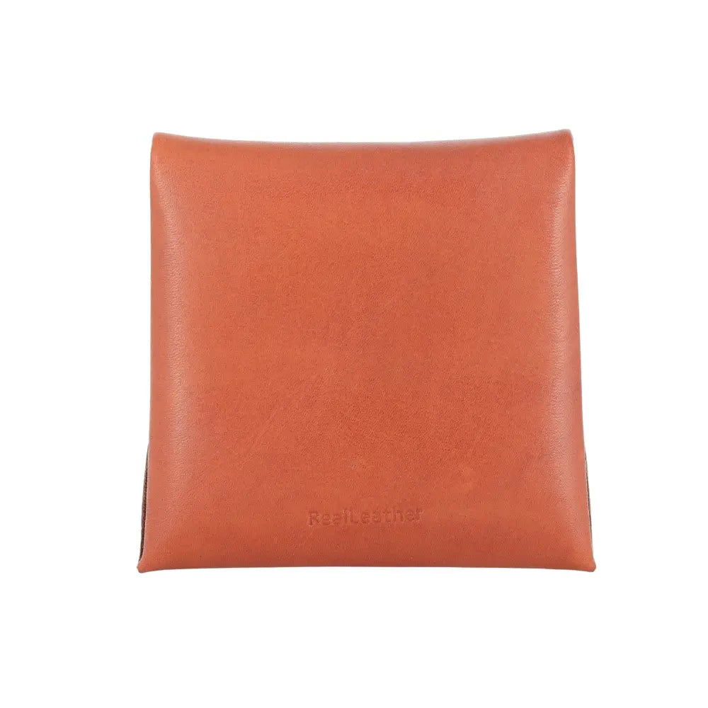 Back view of Brown  leather pouch  on a white background