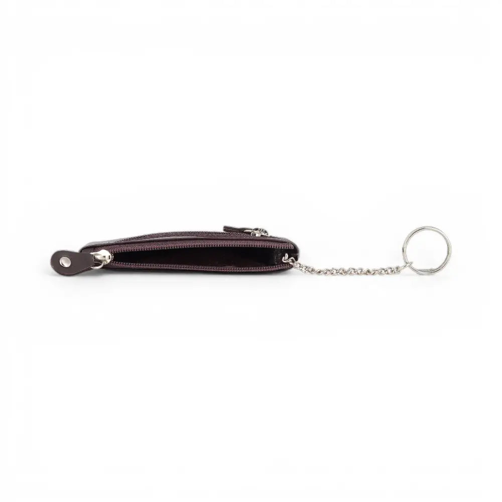 Brown  wallet with a keychain on a white background
