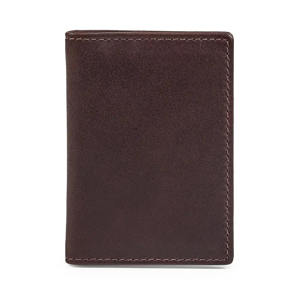 Front view of Brown leather card holder on a white background