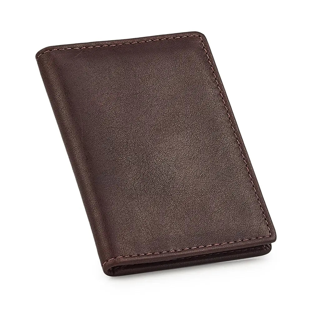 Top view of Brown leather card holder on a white background