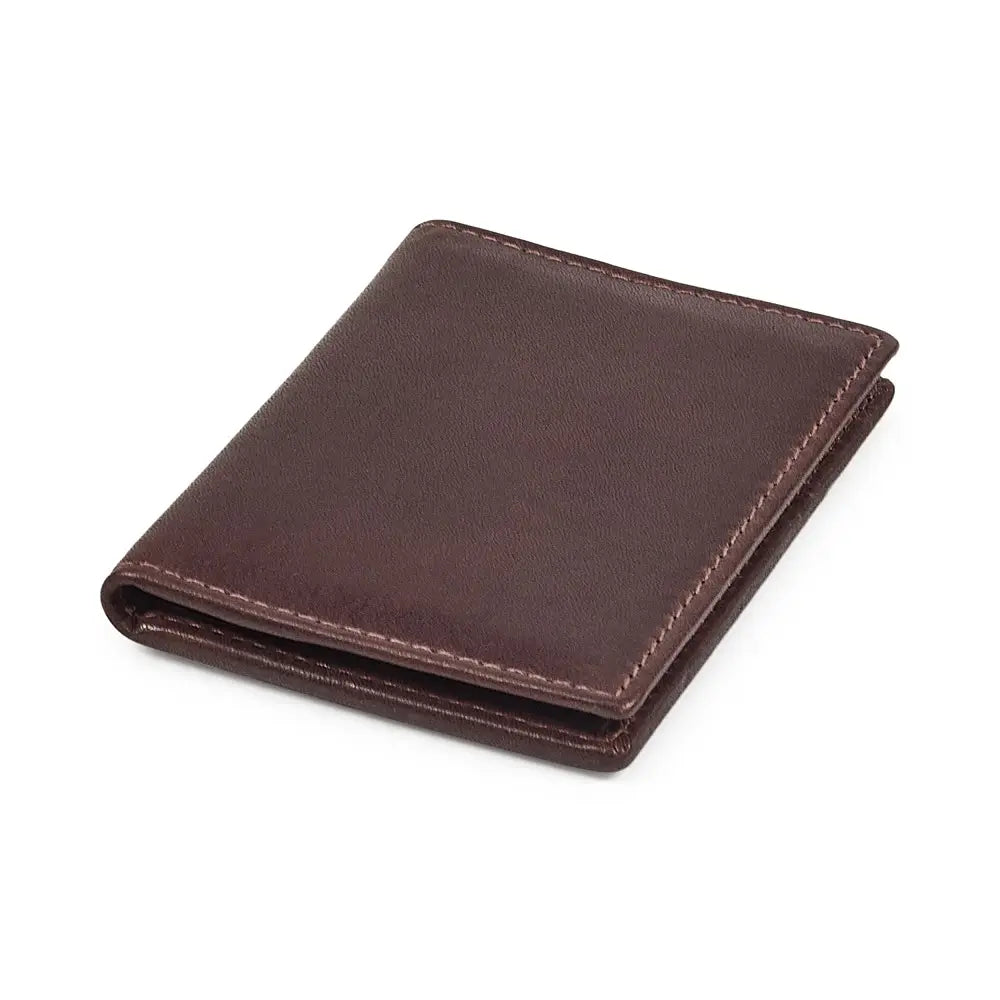 Top view of Brown leather card holder on a white background