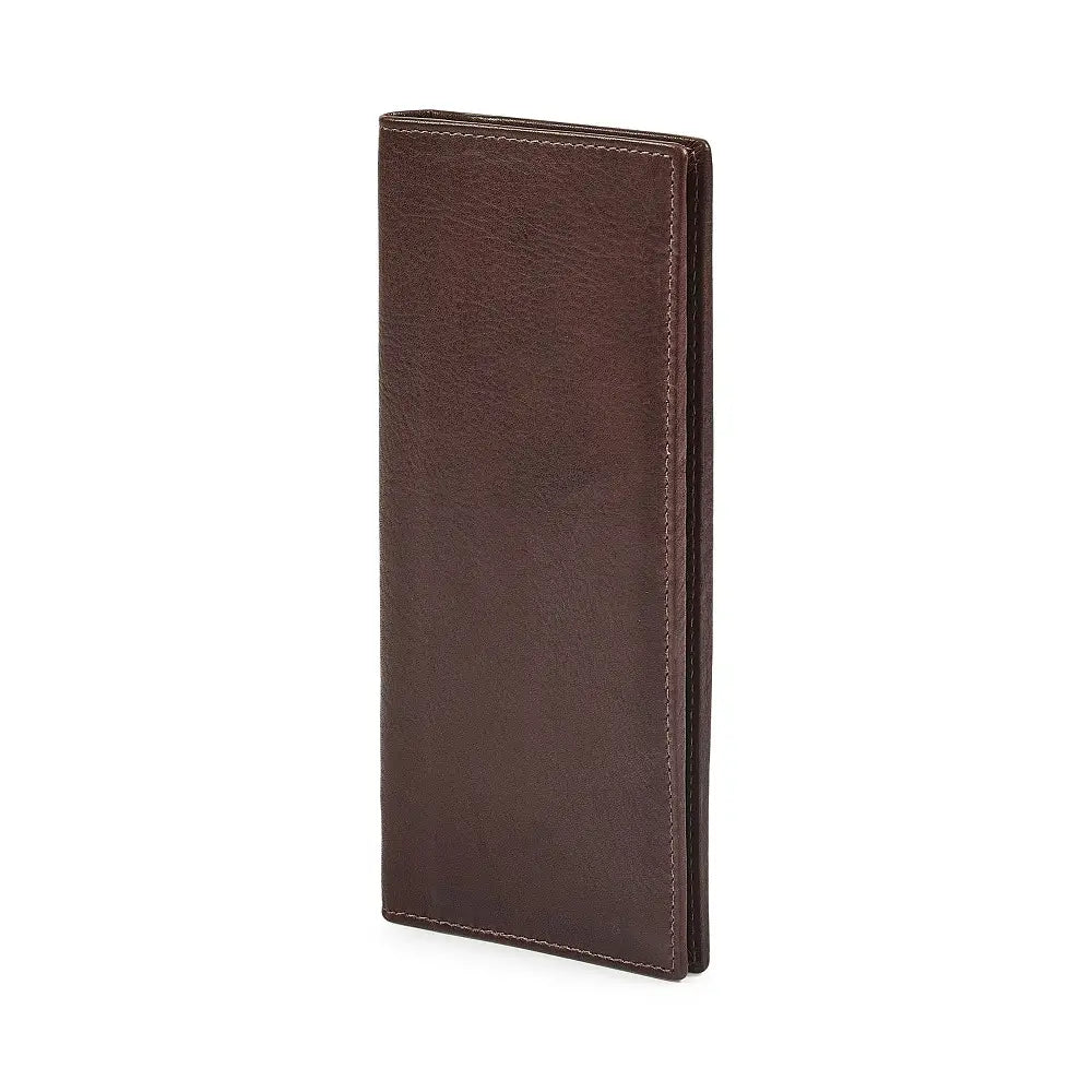 Side view of Brown leather wallet on a white background