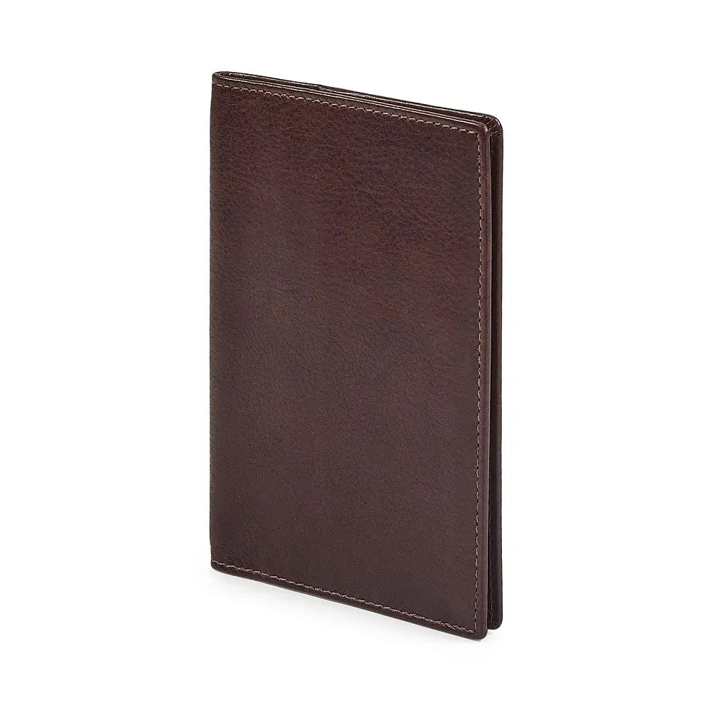 Front view of Brown leather passport holder on a white background