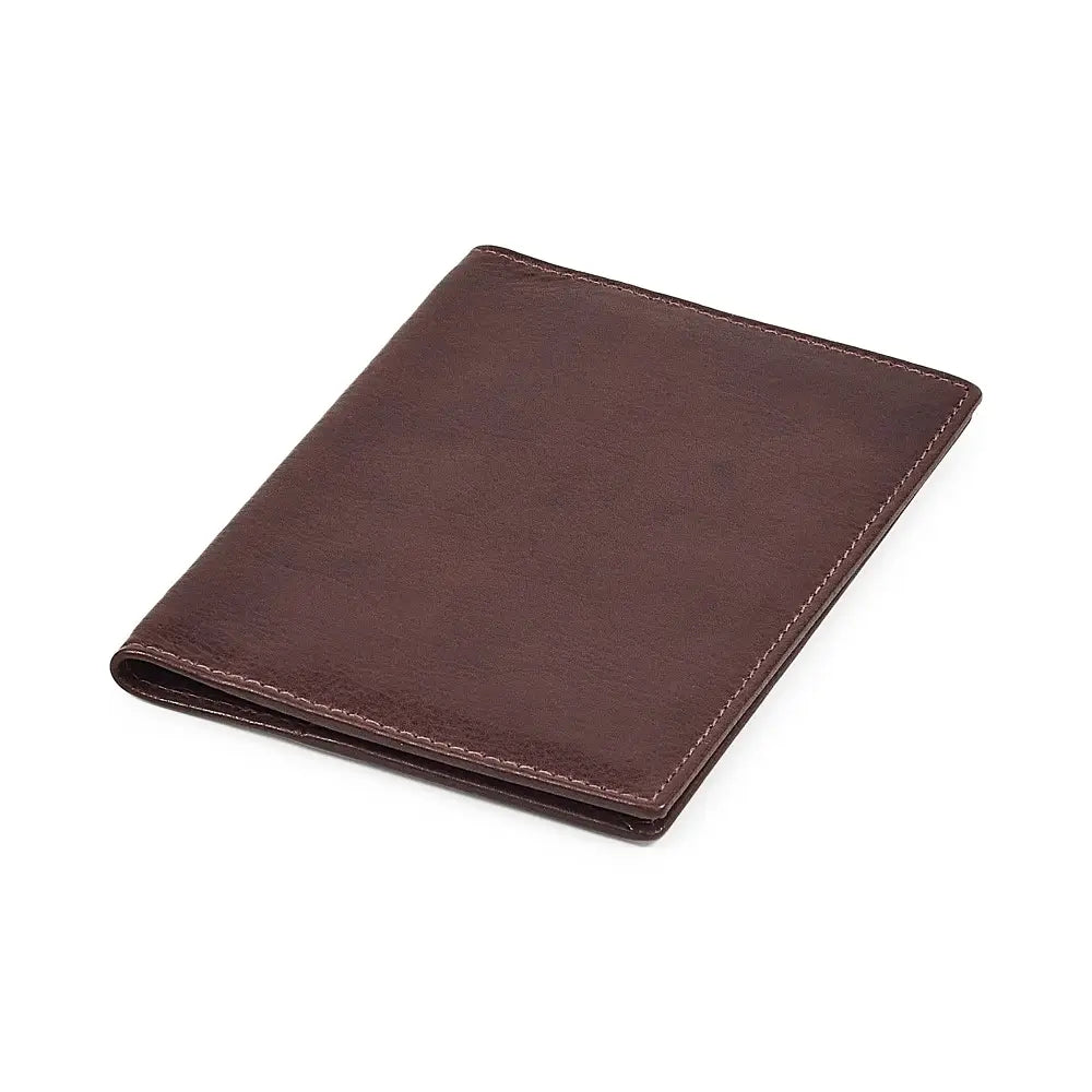 Top view of Brown leather passport holder on a white background