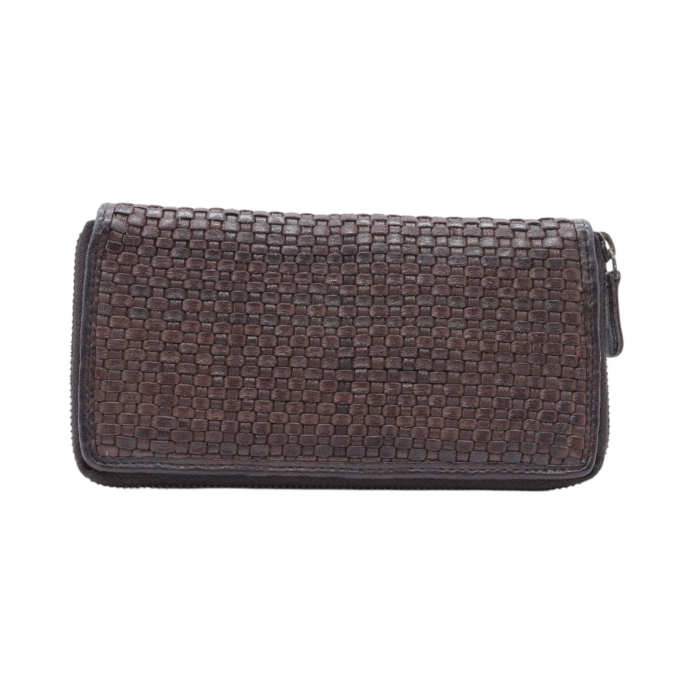 Brown leather purse on a white background