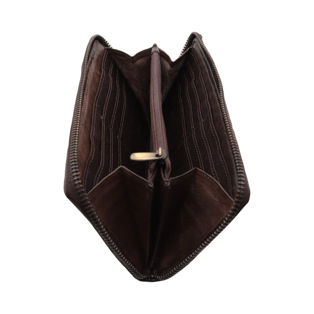Brown leather wallet on a white background