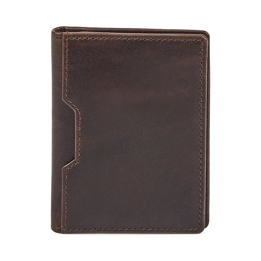 Front view of Brown leather credit card holder on a white background