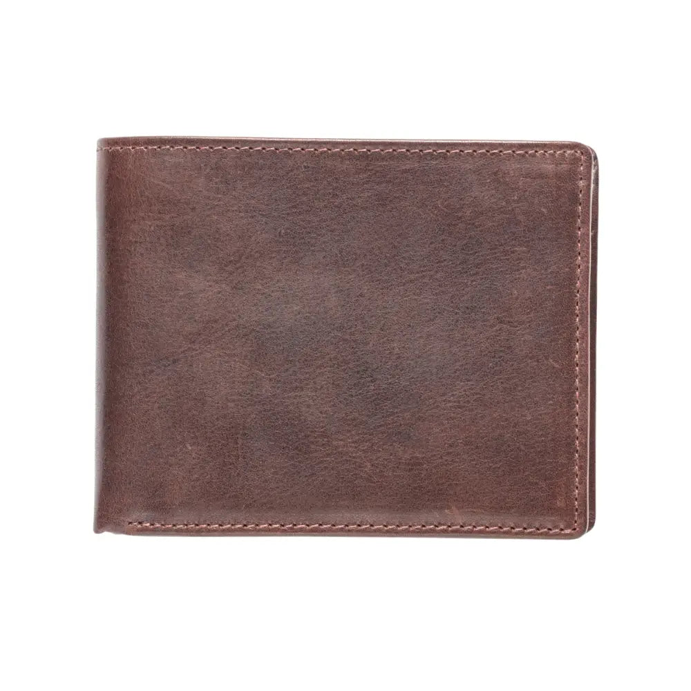 Front view of Brown leather wallet on a white background