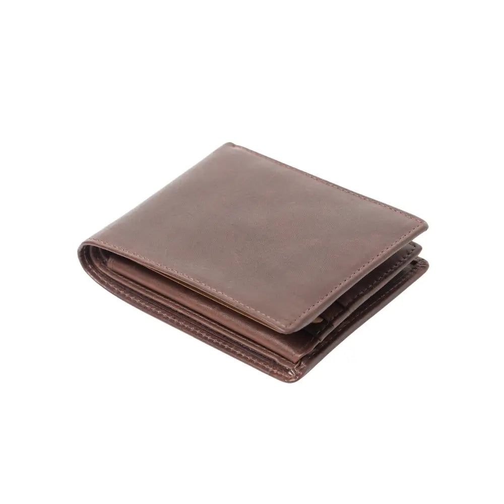 Top view of Brown leather wallet on a white background