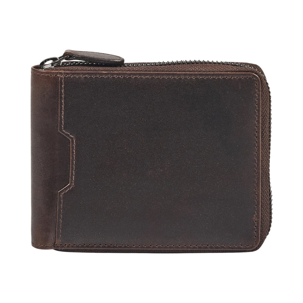 Front view of Brown leather wallet on a white background