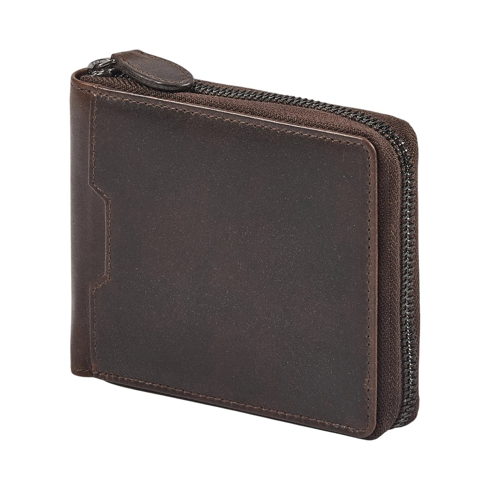 Side view of Brown leather wallet  on a white background