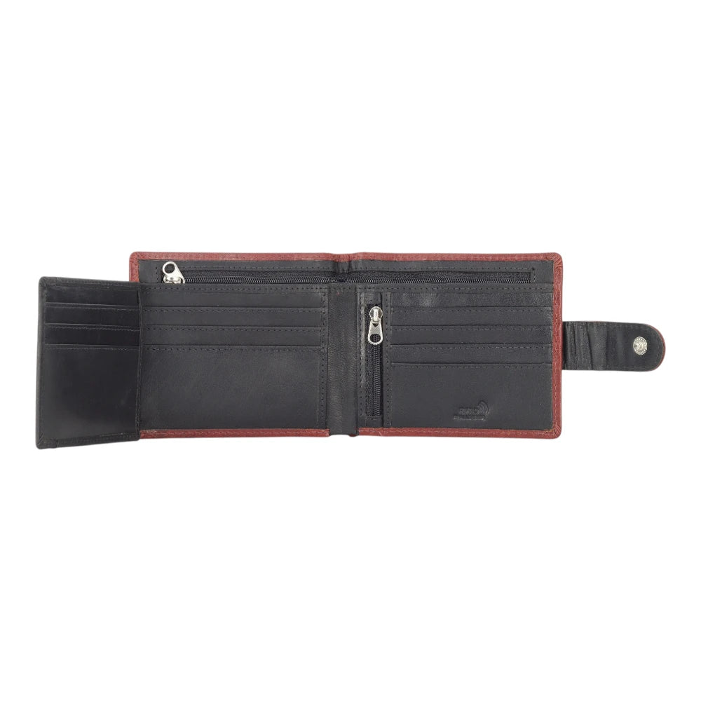 Open view of Brown leather wallet on a white background