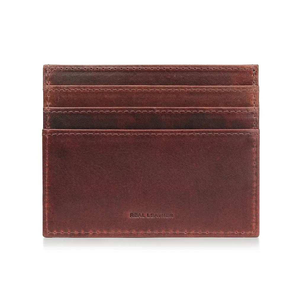 Brown leather cardholder on a white background