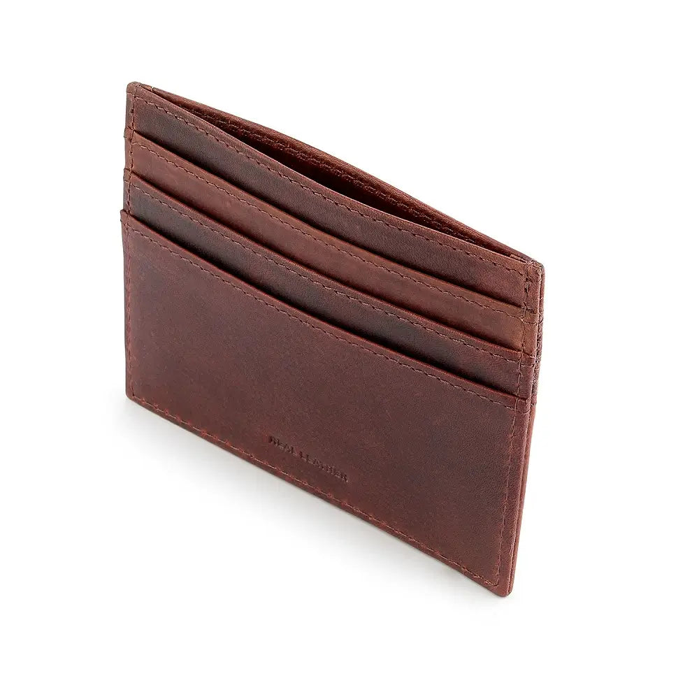 Brown leather cardholder on a white background