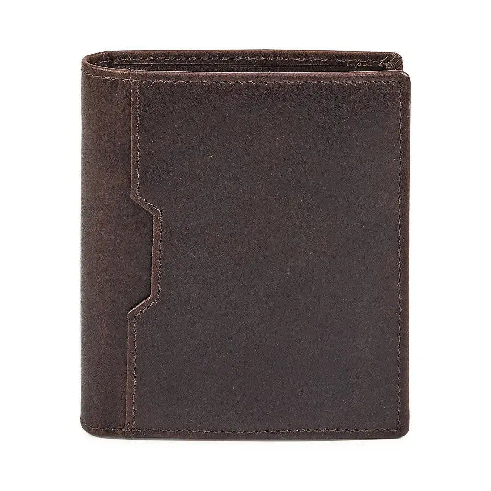 Front view of Brown leather wallet on a white background