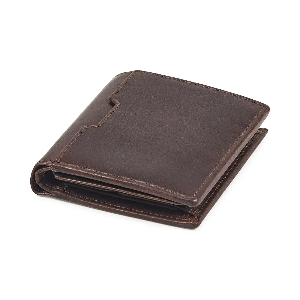Top view of Brown leather wallet on a white background