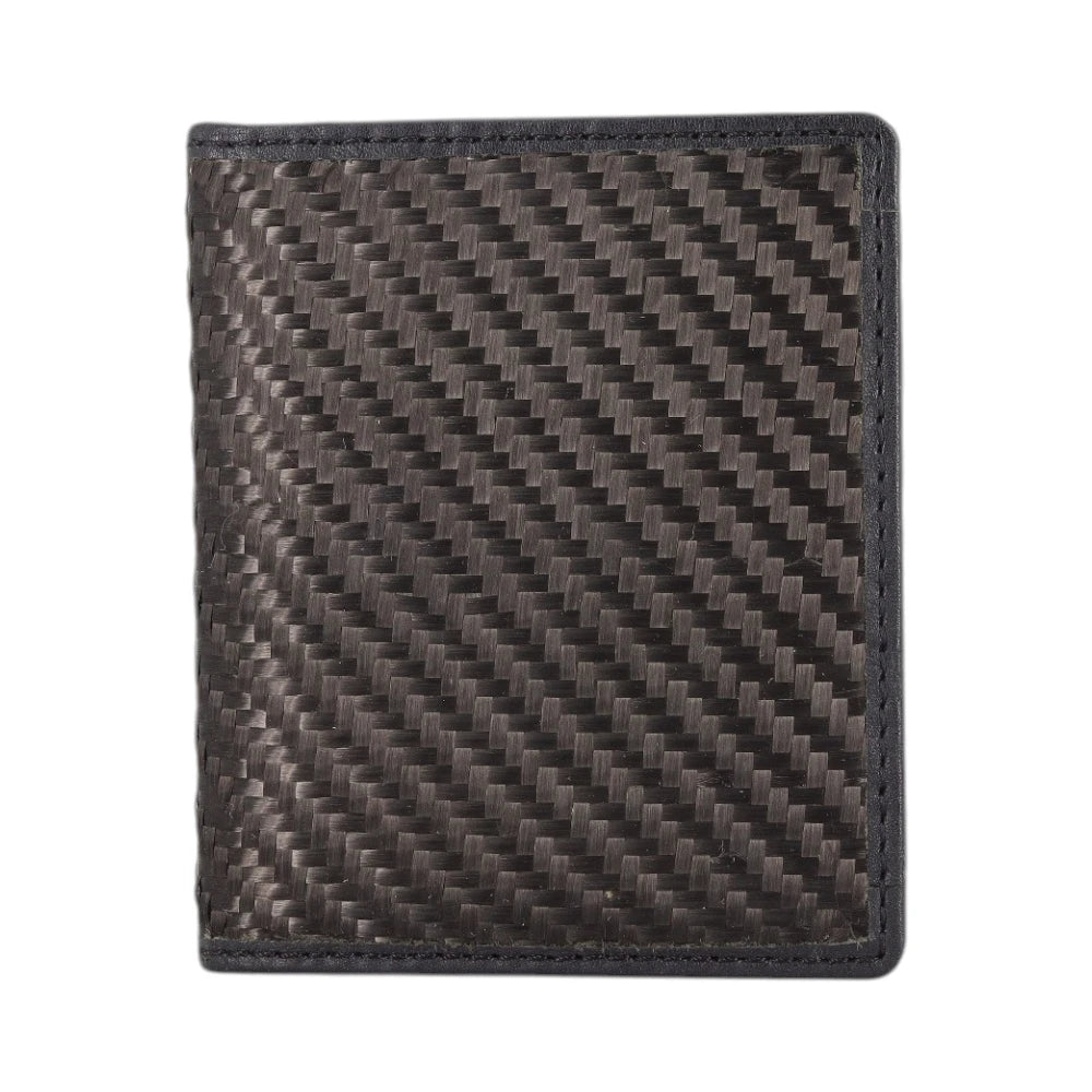 Front view of Black leather wallet on a white background