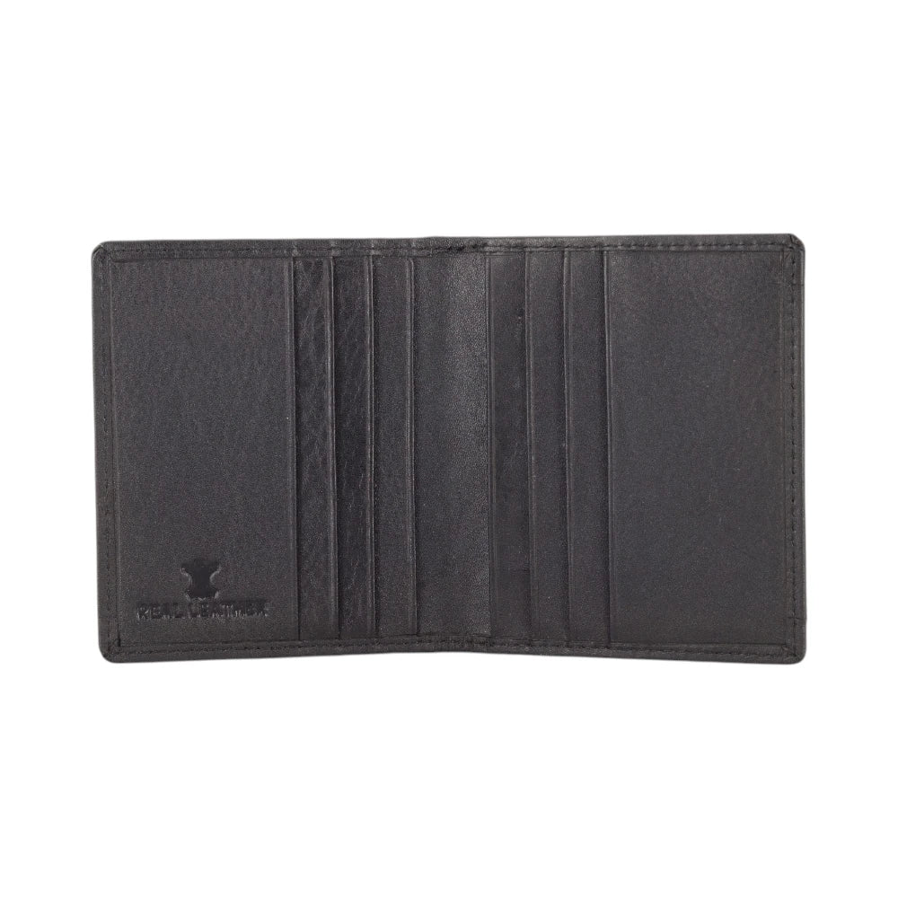 Front view of Black leather wallet on a white background