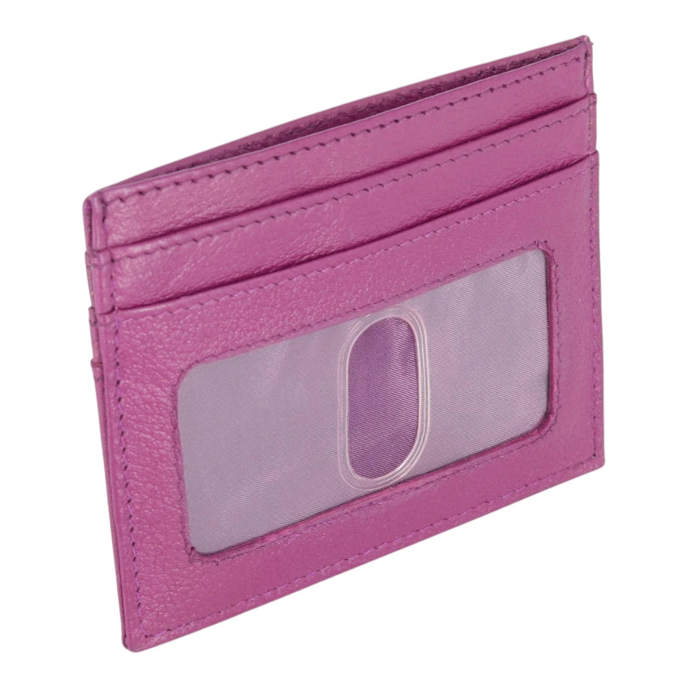 Fuchsia  cardholder with a clear window on a white background