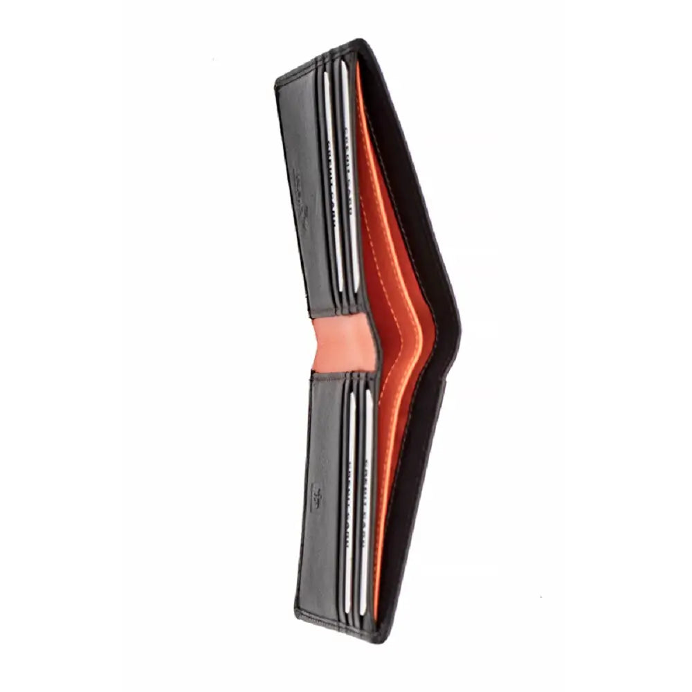 Black and orange wallet on a white background
