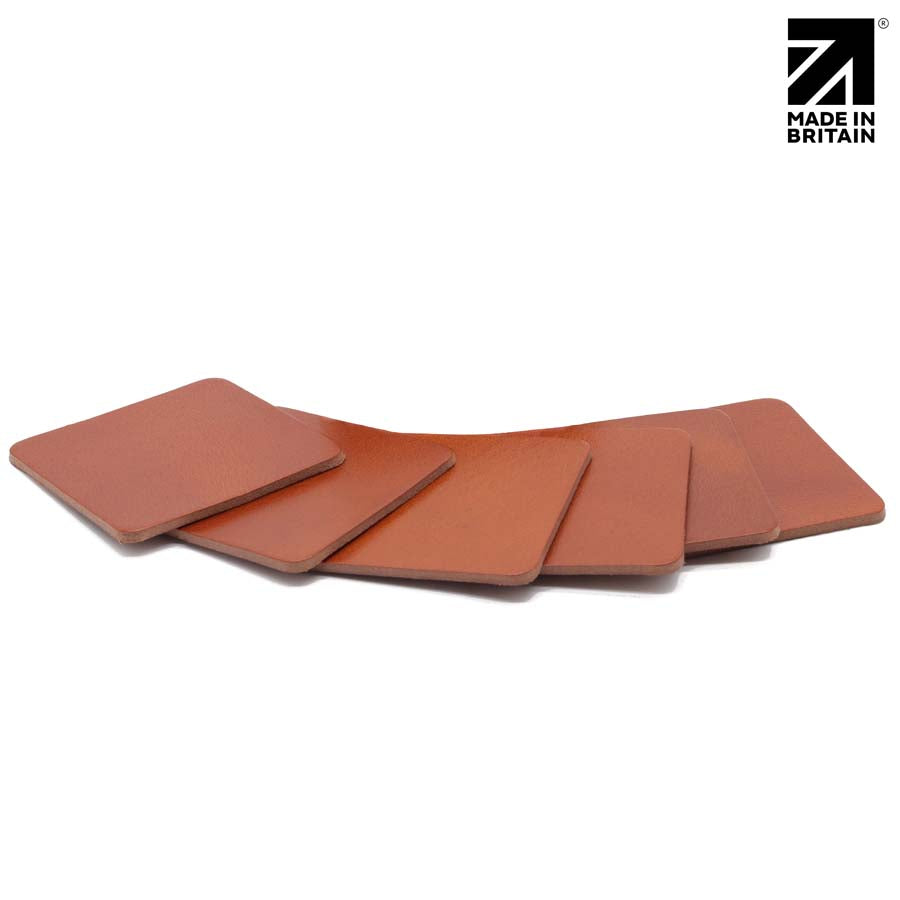 Full Grain Leather Coaster Set - Premium Square Leather Coasters - MIB4830S