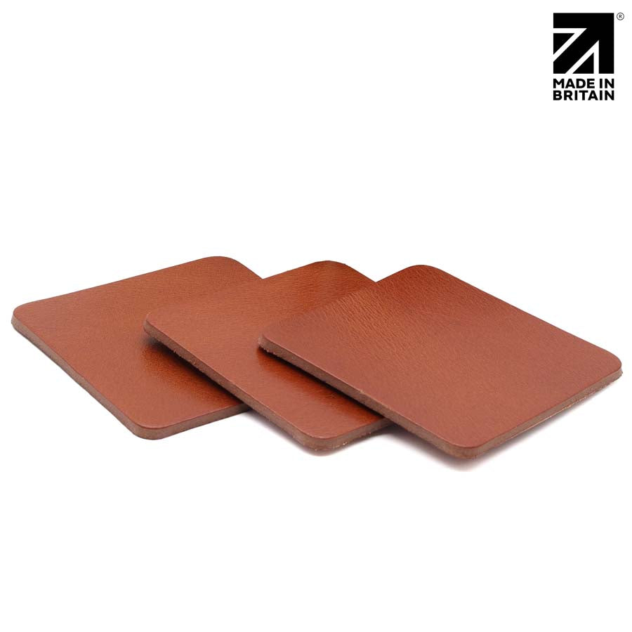 Full Grain Leather Coaster Set - Premium Square Leather Coasters - MIB4830S
