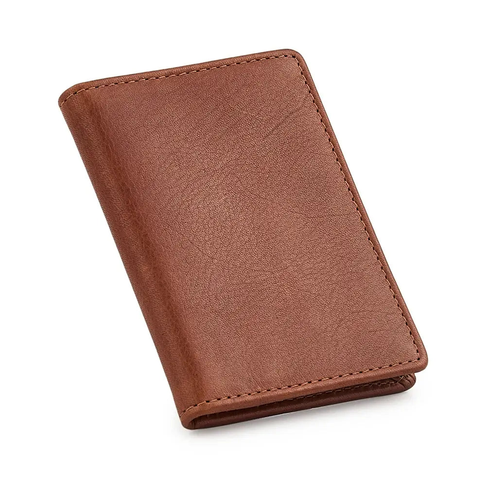 Chestnut leather card holder on a white background