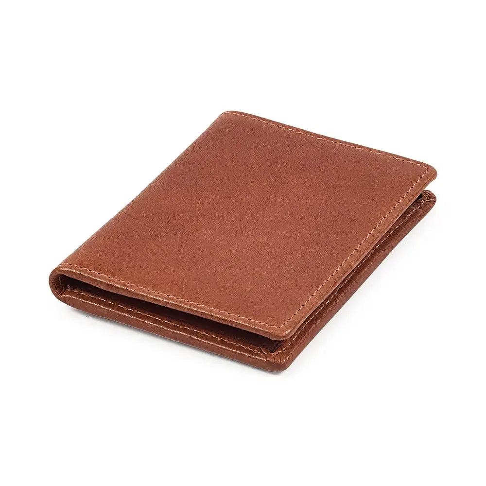 Top view of Chestnut leather card holder on a white background
