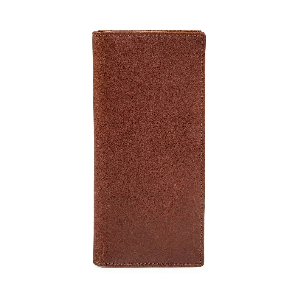 Front view of Chestnut leather wallet on a white background