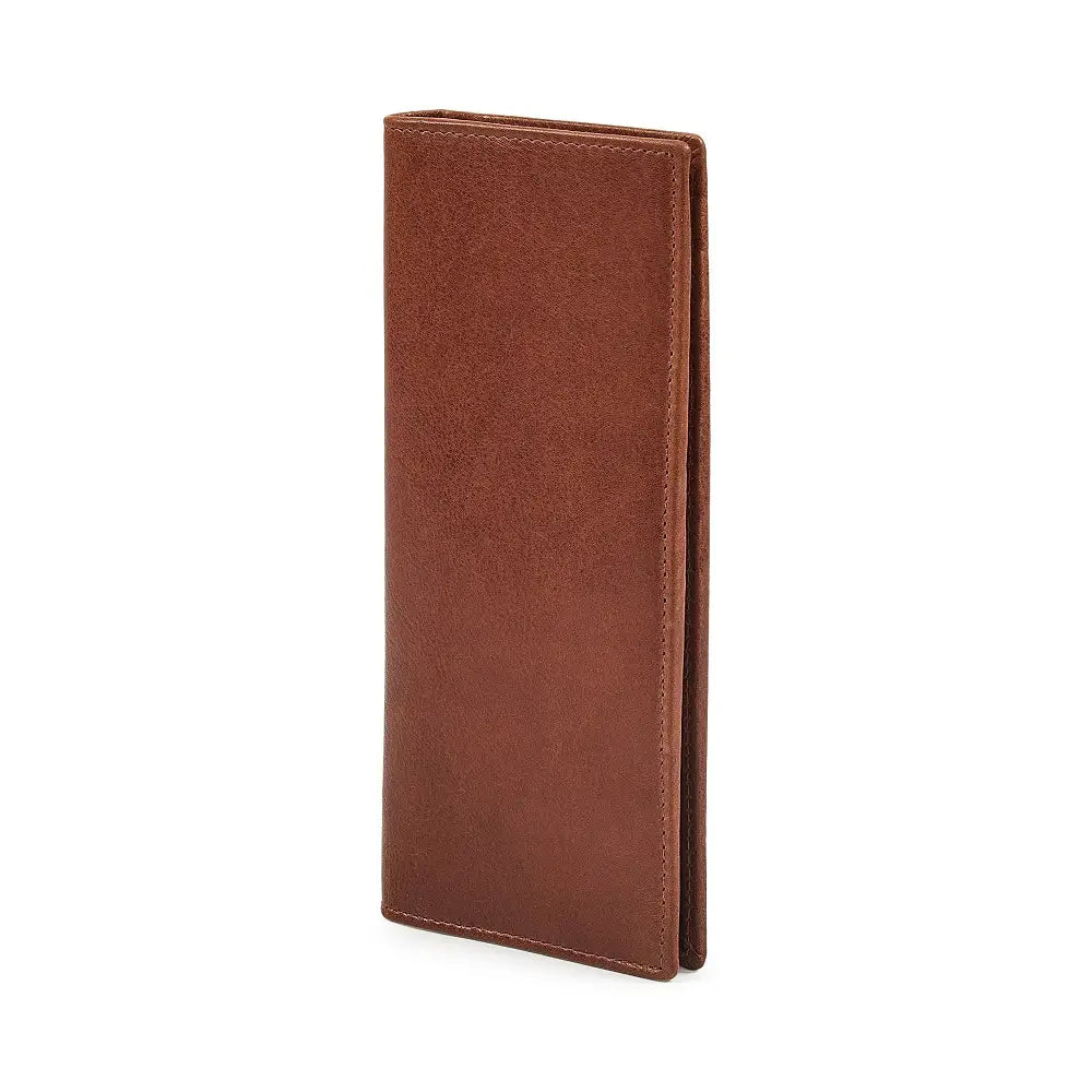 Side view of Chestnut  leather wallet on a white background