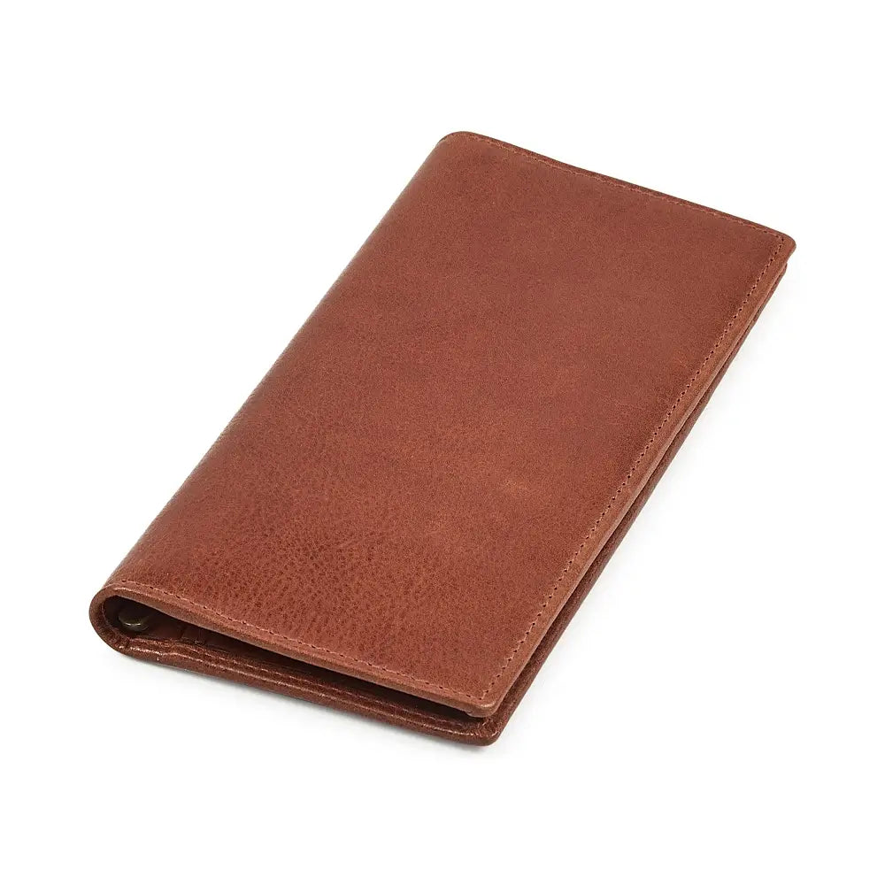 Top view of Chestnut  leather wallet on a white background