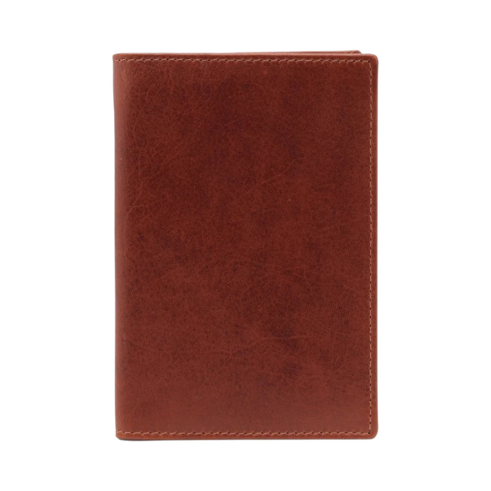 Front view of Chestnut leather passport holder on a white background